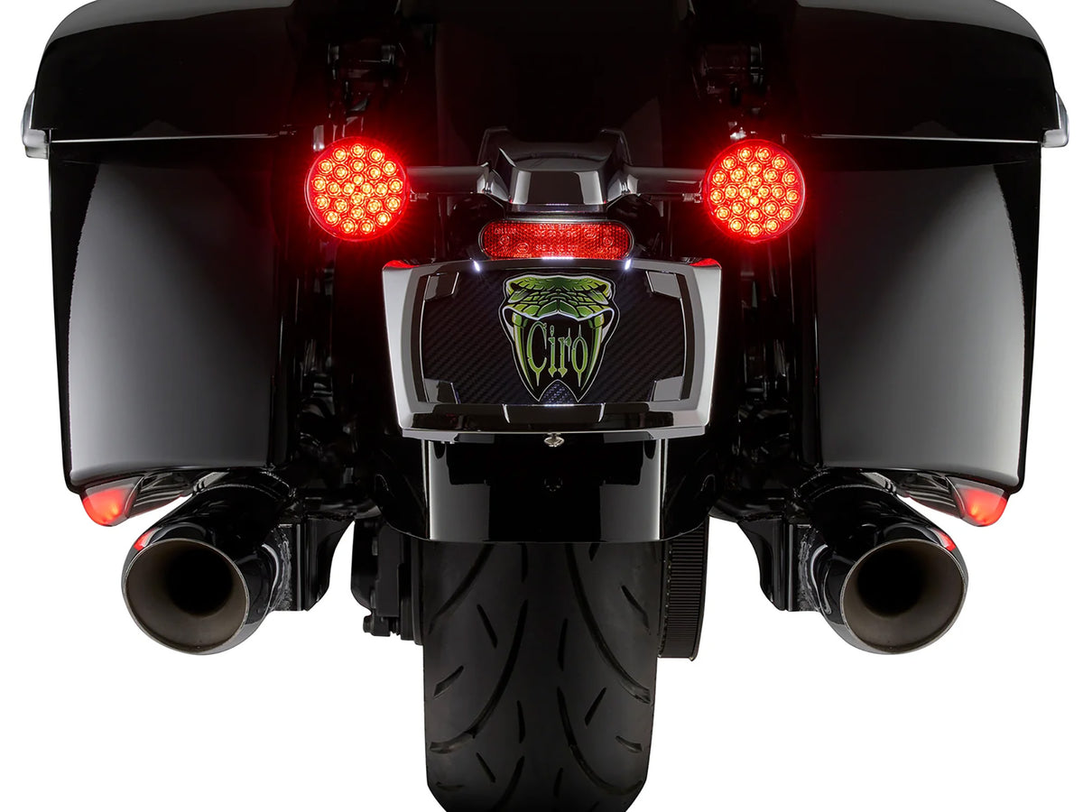 Machete Saddlebag LED Lights. Red Run, Brake & Turn with Smoke Lens. Fits Indian Touring 2019up with Hard Saddlebags