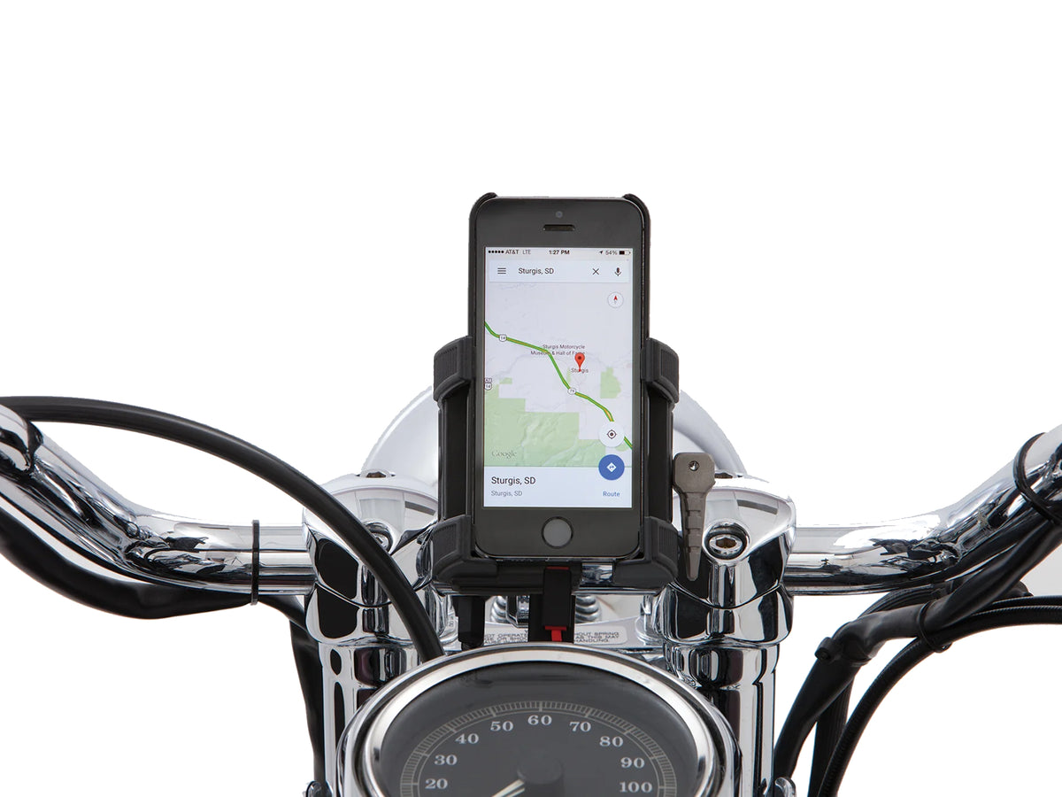 Premium Smartphone / GPS Holder with Charger - Black Clamp Suits 1-1/4in. Bars