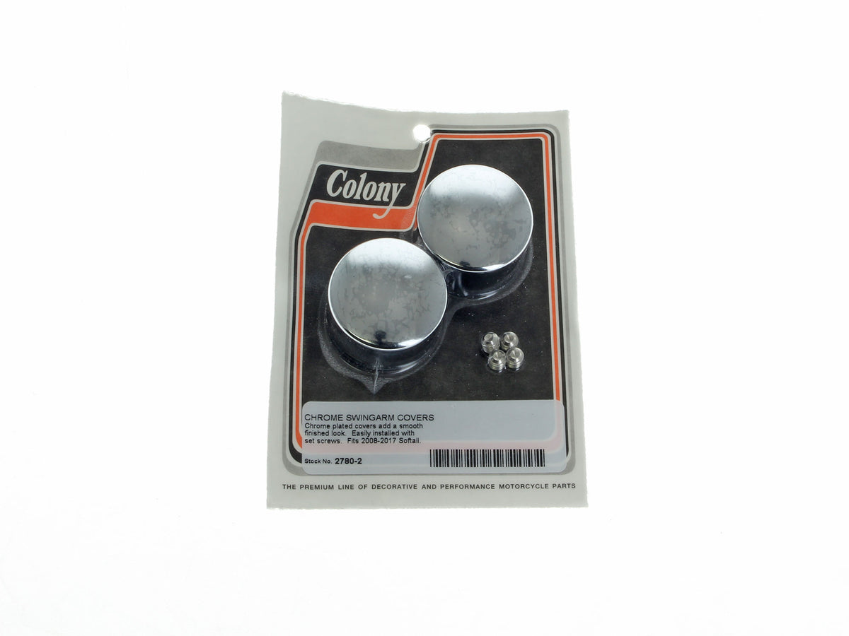 Swingarm Pivot Bolt Covers - Chrome. Fits Softail 2008-2017. Excludes Rocker & Breakout Models.
