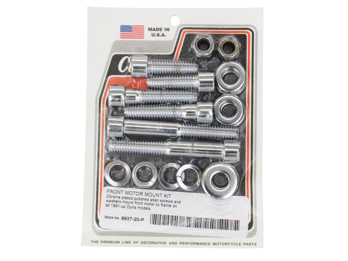 Polished Allen Head Front Engine Mount Bolt Kit - Chrome. Fits Dyna 1991-2017.
