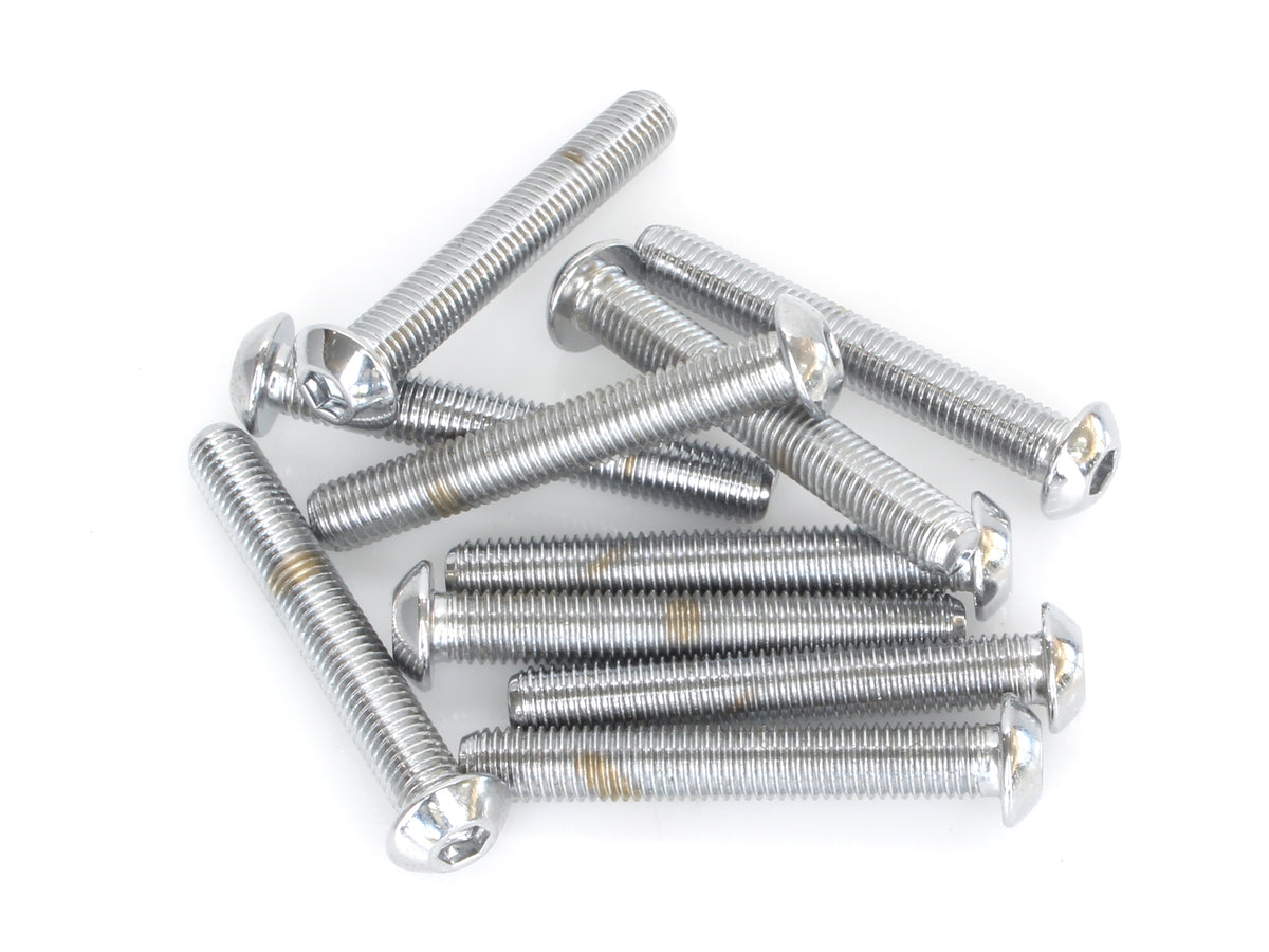 1/4-28 x 1-3/4in. UNF Button Head Allen Bolts - Chrome. Pack 10.