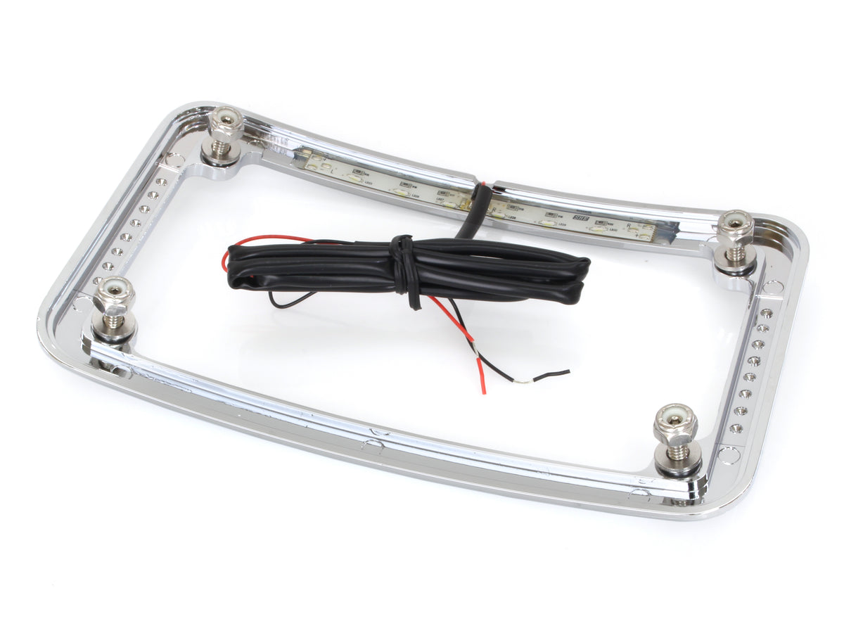 Curved Number Plate Frame with Number Plate Light Only - Chrome.