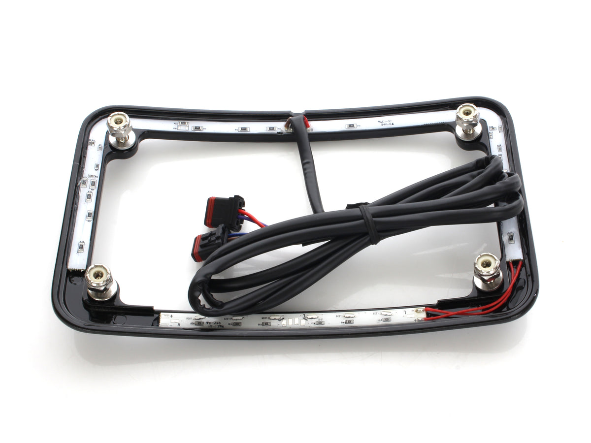 Curved Slick Signal Run, Turn, Brake & Number Plate Frame - Black. Fits Softail 2018up.