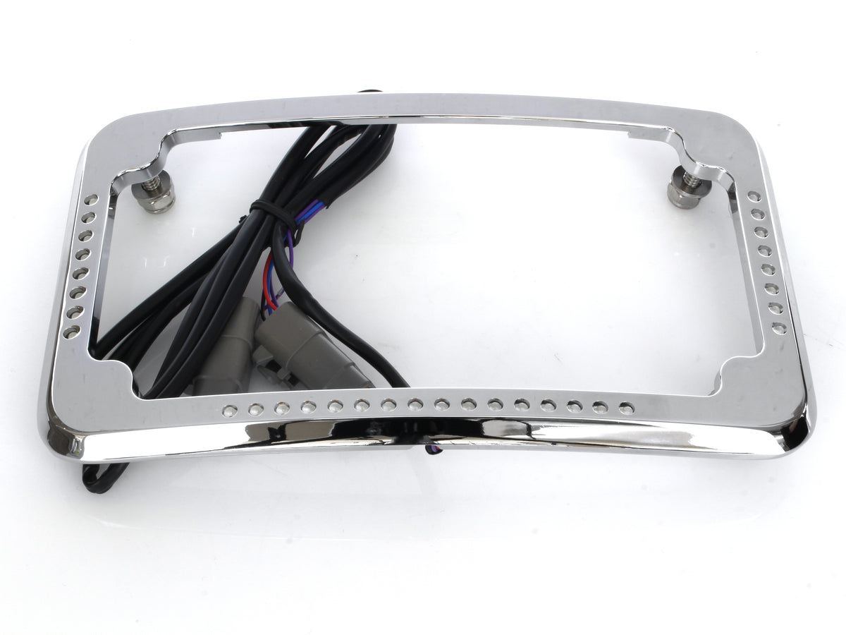 Curved Slick Signal Run, Turn, Brake & Number Plate Frame - Chrome. Fits Softail 2011-2017.