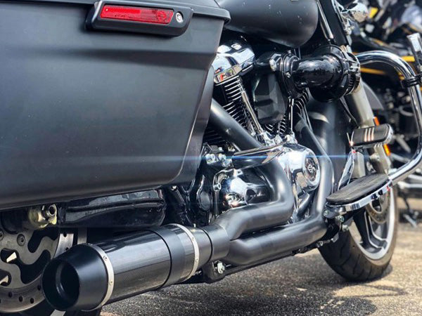Bob Cat 2-into-1 Exhaust - Black with Black Satin Sleeve Muffler. Fits Touring 2017-2023
