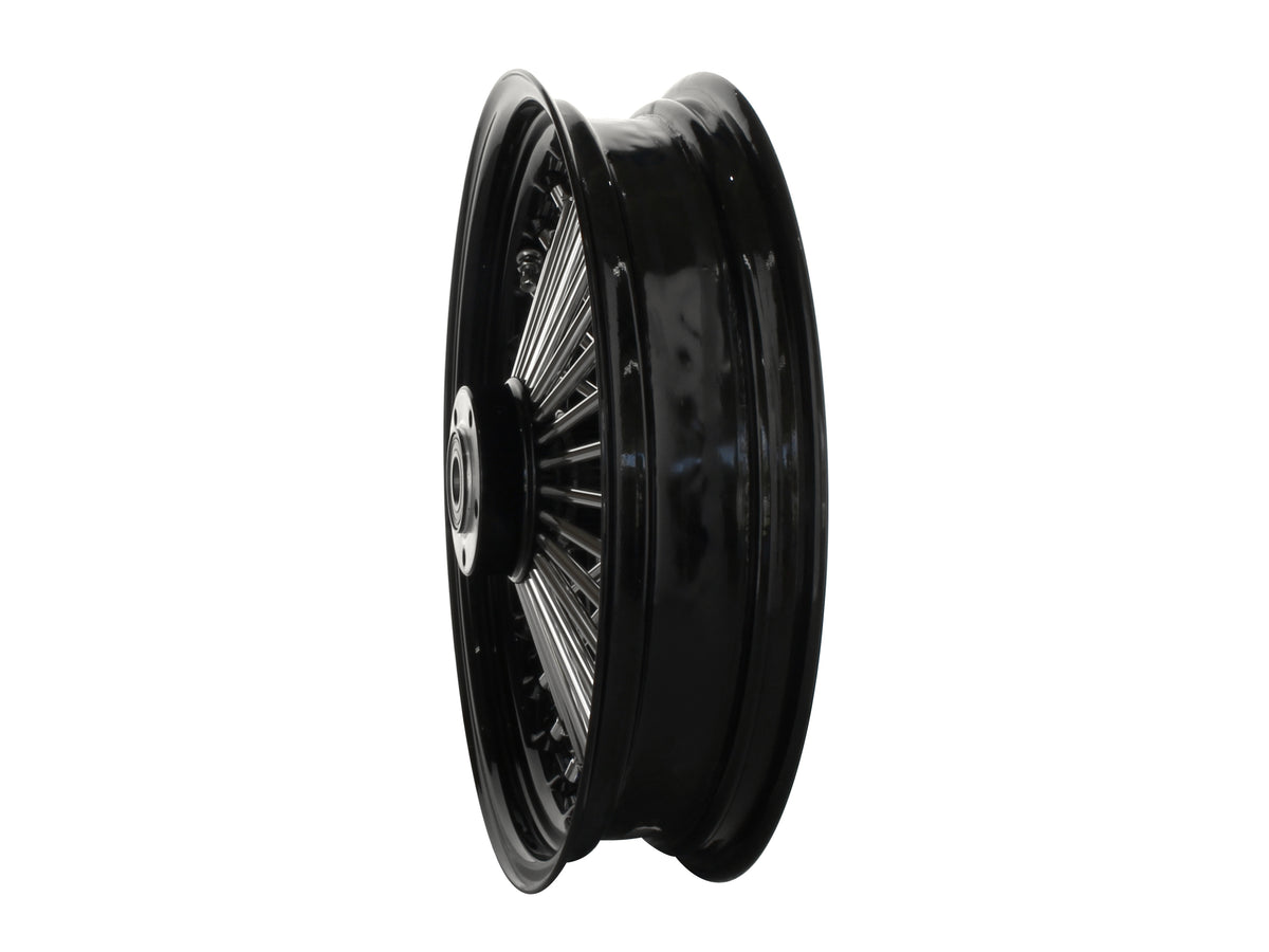 16in. x 3.5in. Mammoth Fat Spoke Rear Wheel - Gloss Black & Chrome. Fits Softail 2000-2007, Dyna 2000-2005, Sportster 2000-2004 & Touring 2000-2001.