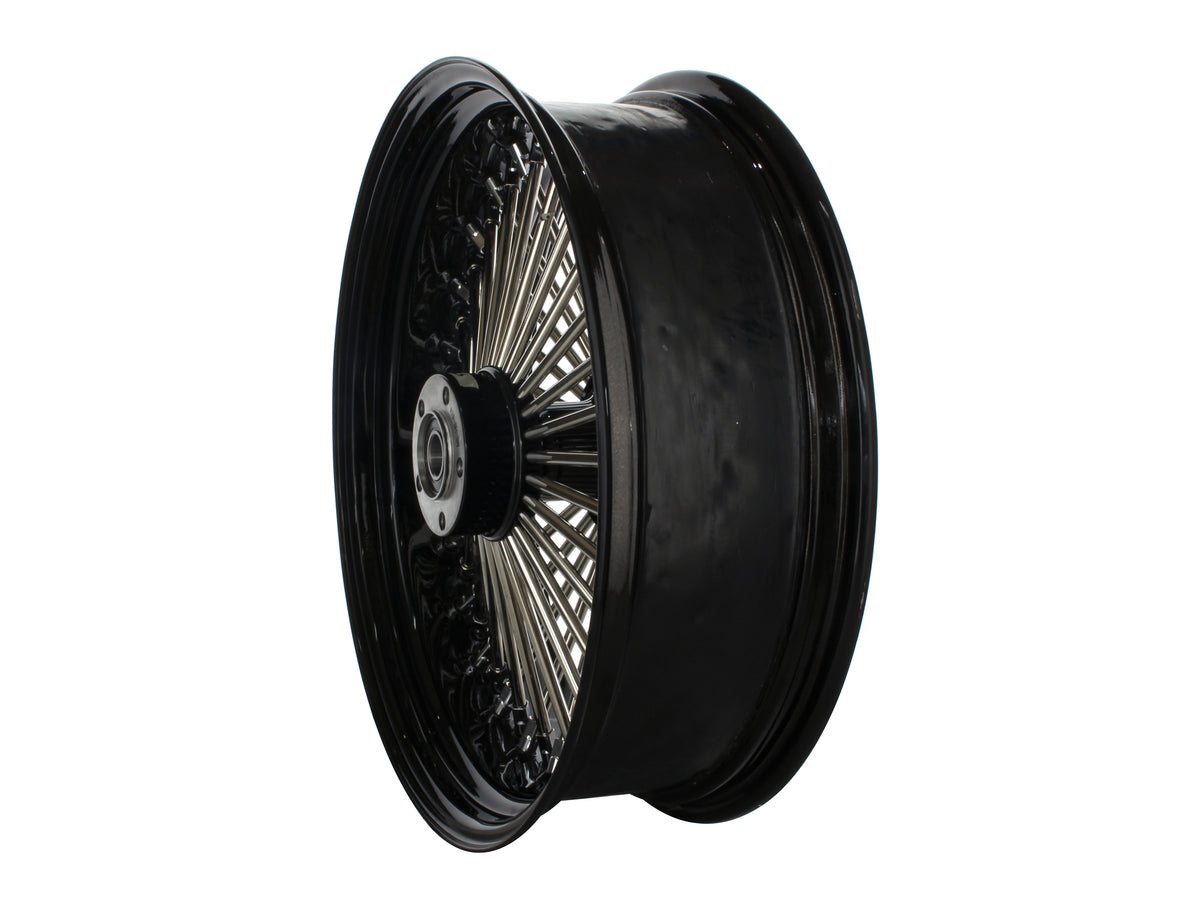 18in. x 5.5in. Mammoth Fat Spoke Rear Wheel - Gloss Black & Chrome. Fits Dyna 2012-2017 & Sportster 2014-2021.