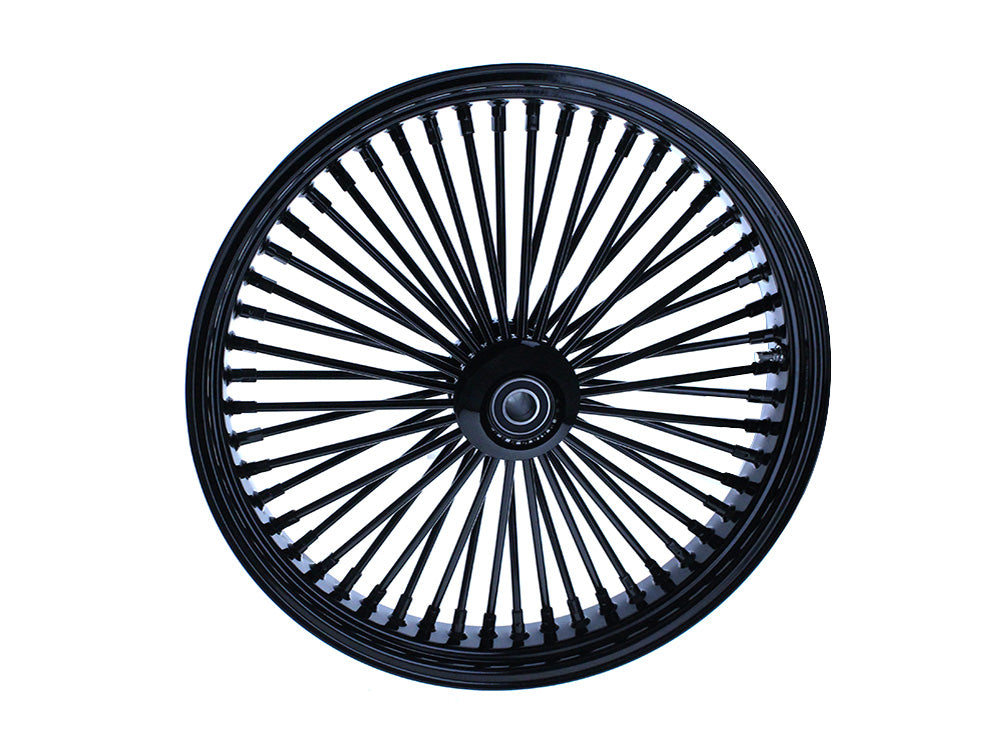21in. x 3.5in. Mammoth Fat Spoke Front Wheel - Gloss Black. Fits Mid Glide Dyna 2012-2017 & FX Softail 2018up.