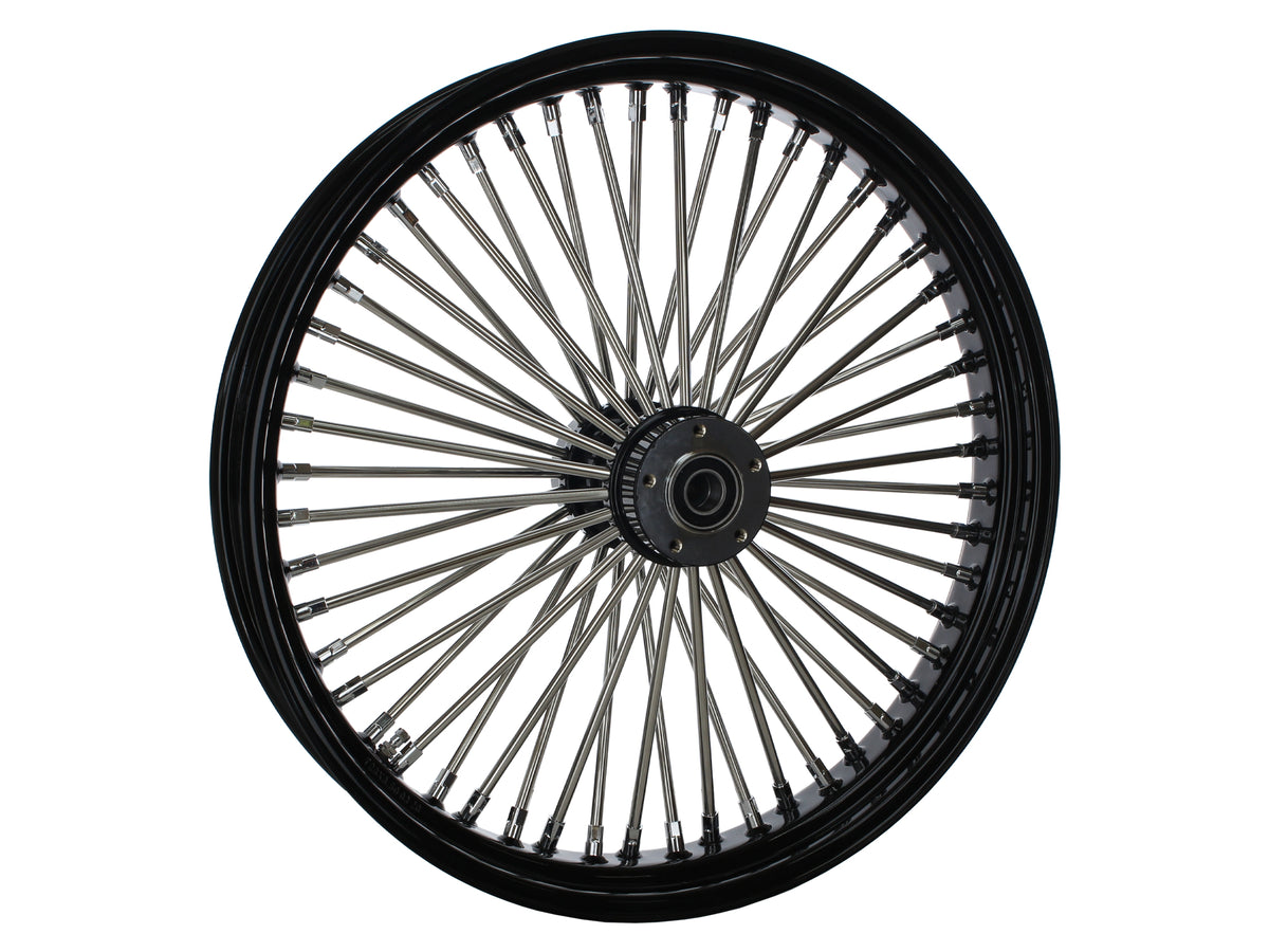 23in. x 3.5in. Mammoth Fat Spoke Front Wheel - Gloss Black & Chrome. Fits FX Softail 2011-2015.