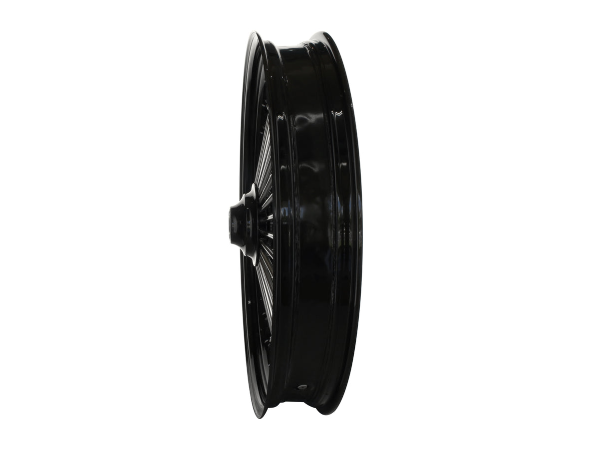23in. x 3.5in. Mammoth Fat Spoke Front Wheel - Gloss Black & Chrome. Fits Softail Heritage 2011up, Deluxe 2011-2020, Slim 2012-2021 & Fatboy 2011-2017