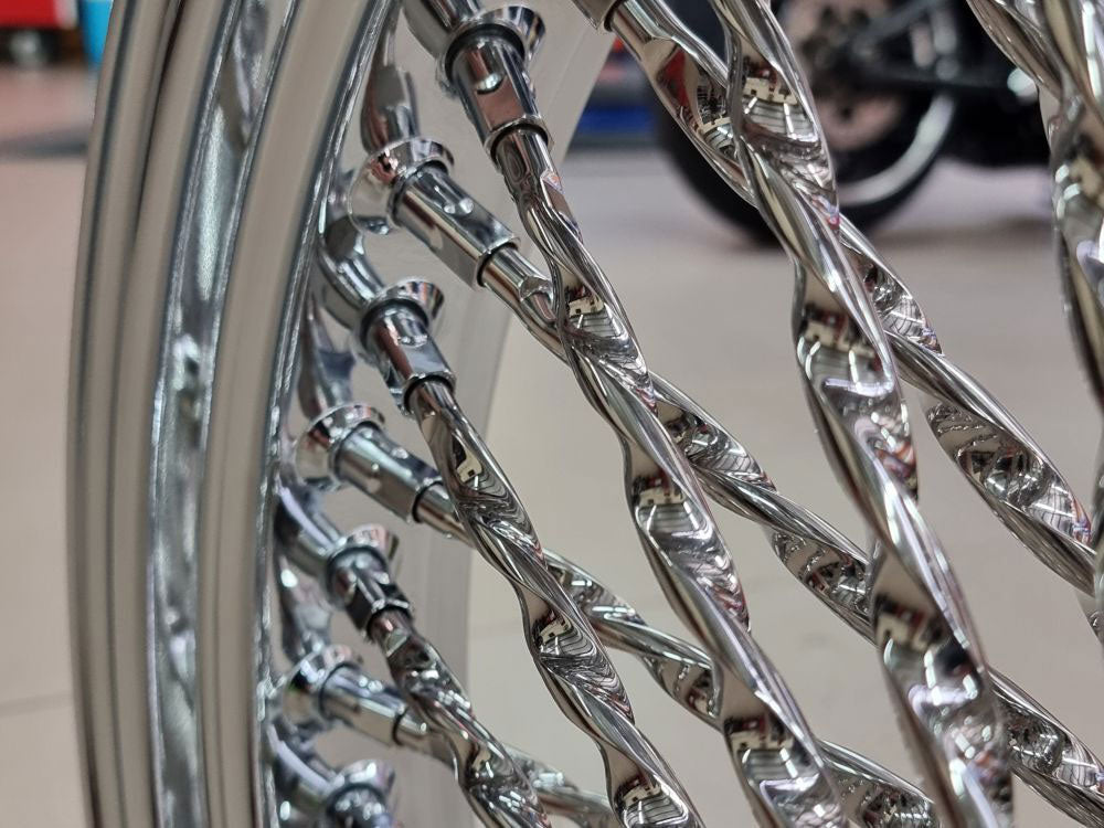16in. x 3.5in. Cali Fat Spoke Rear Wheel - Chrome. Fits Softail 2011up.