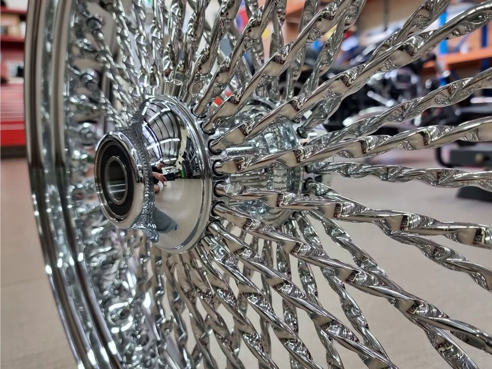 16in. x 3.5in. Cali Fat Spoke Rear Wheel - Chrome. Fits Softail 2011up.