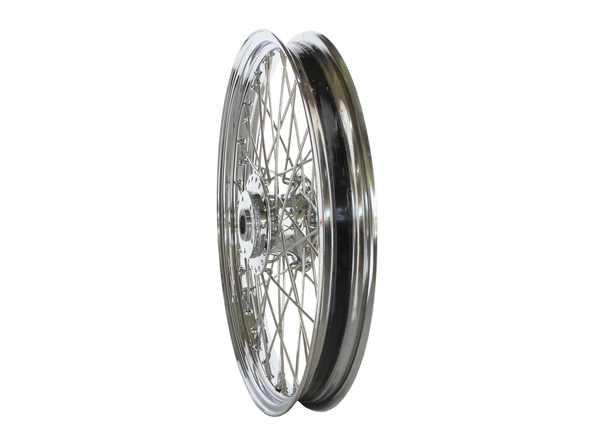 21in. x 2.15in. 40 Spoke Cross Laced Front Wheel - Chrome. Fits Dual Disc FX Softail 2000-2010 & Dyna Wide Glide 2000-2005.