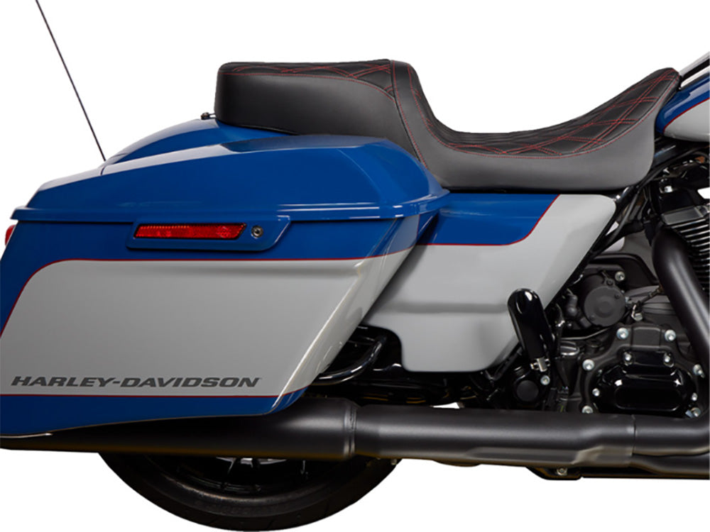 Performance Predator 2up Dual Seat with Red Double Diamond Lattice Stitch. Fits Most Touring 2008-2024