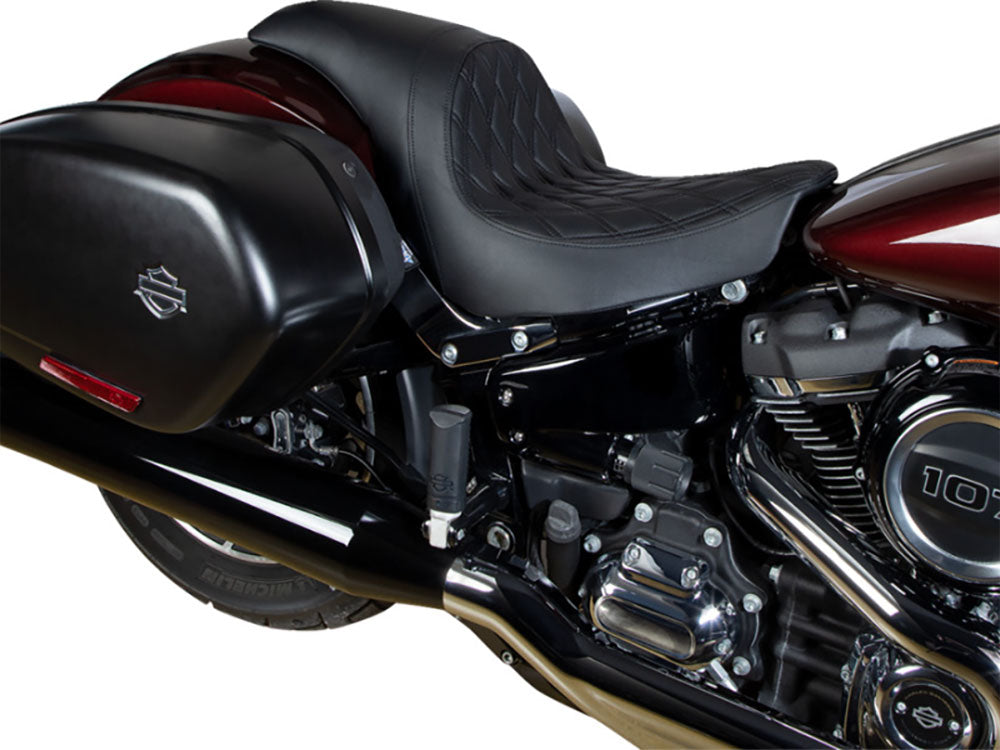 Performance Predator Dual Seat with Black Double Diamond Lattice Stitch. Fits Sport Glide & Low Rider 2018up, Low Rider S 2020up & Low Rider ST 2022up
