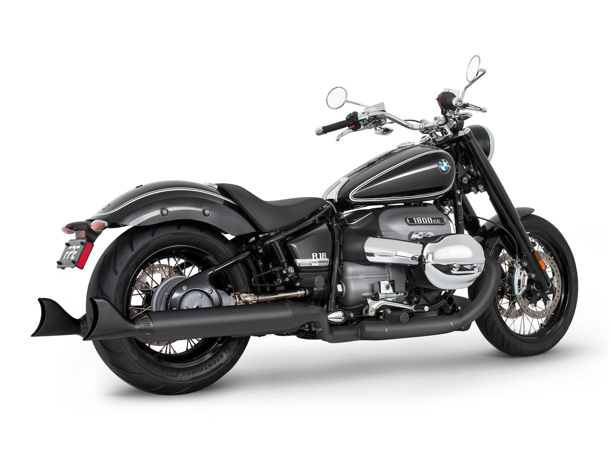 4in. Two-Step Slip-On Mufflers - Black with Sharktail Tips. Fits BMW R-18 2021up.