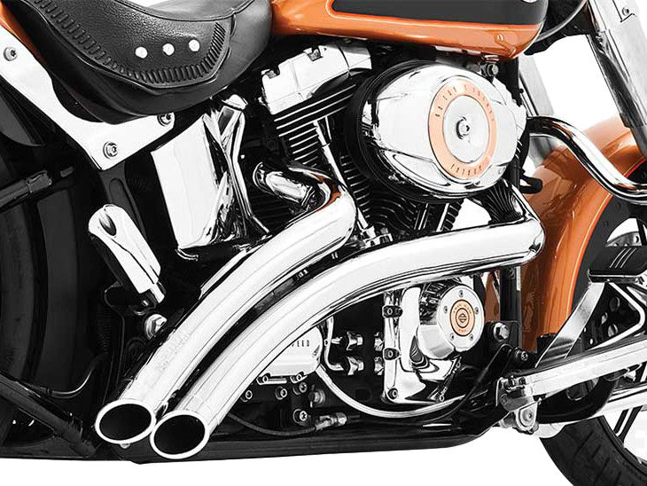 Radical Radius Exhaust – Chrome with Chrome End Caps. Fits Softail 1986-2017 – Freedom Performance Exhaust