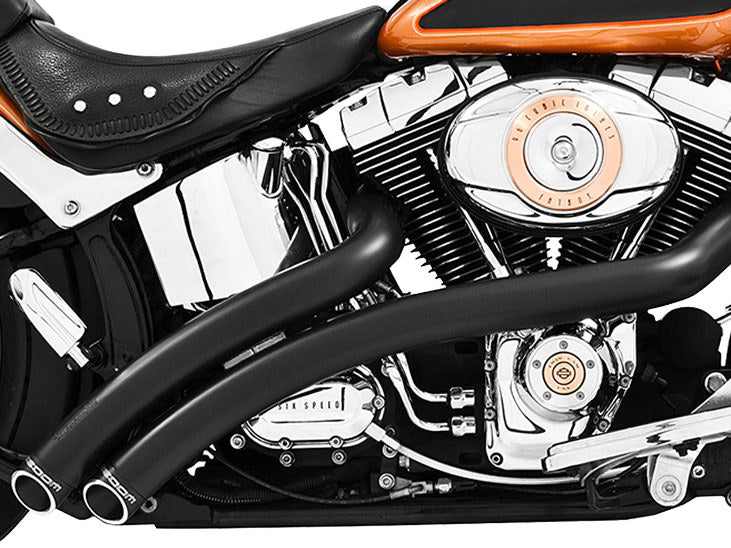 Radical Radius Exhaust – Black with Black End Caps. Fits Softail 1986-2017 – Freedom Performance Exhaust