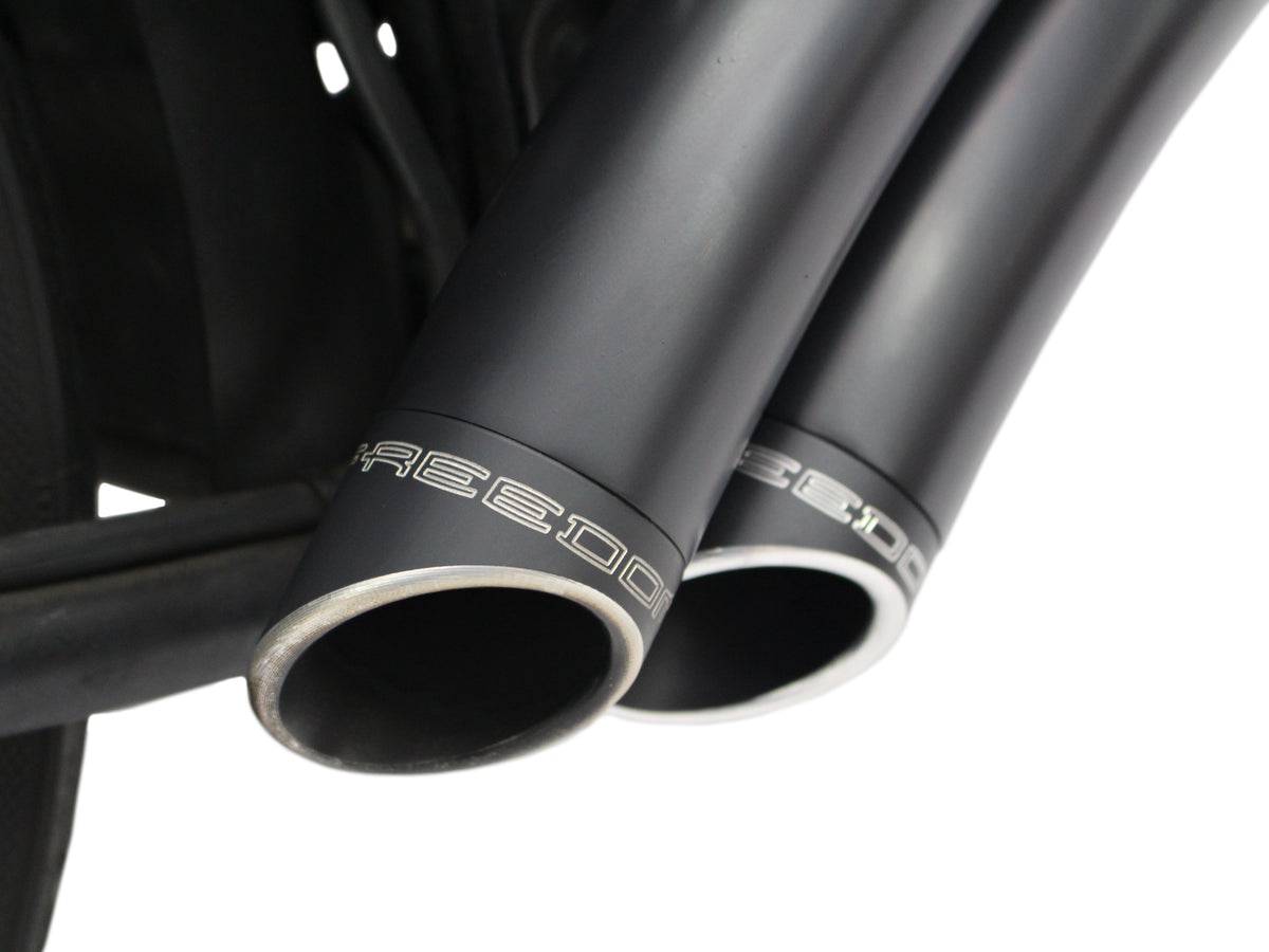 Sharp Curve Radius Exhaust - Black with Black End Caps. Fits Softail 1986-2017.