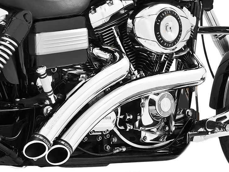 Radical Radius Exhaust – Chrome with Black End Caps. Fits Dyna 2006-2017 & Dyna Switchback 2012-2016 – Freedom Performance Exhaust