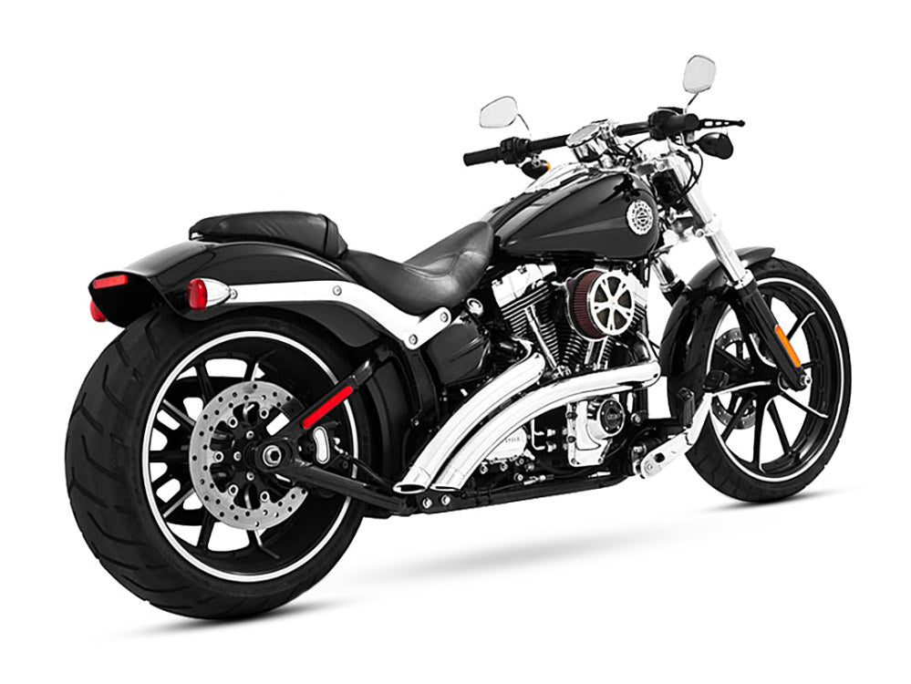 Radical Radius Exhaust – Chrome with Chrome End Caps. Fits Softail Breakout 2013-2017 & Rocker 2008-2011 – Freedom Performance Exhaust