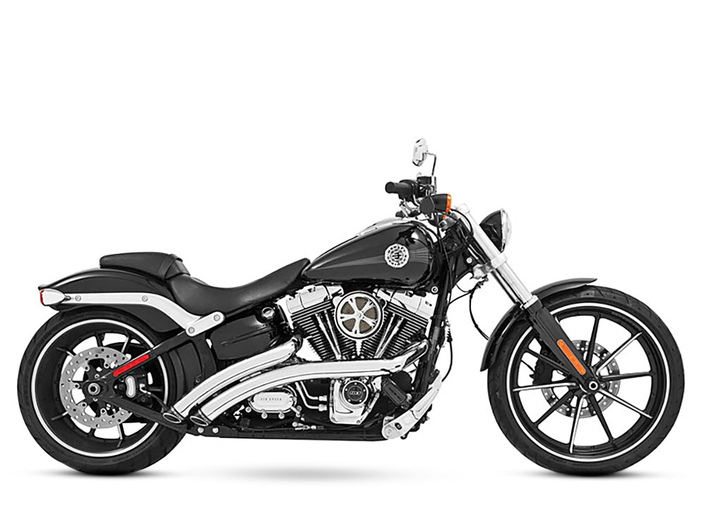 Radical Radius Exhaust - Chrome with Black End Caps. Fits Softail Breakout 2013-2017 & Rocker 2008-2011.