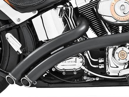 Radical Radius Exhaust – Black with Black End Caps. Fits Softail Breakout 2013-2017 & Rocker 2008-2011 – Freedom Performance Exhaust