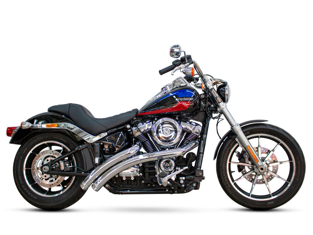 Radical Radius Exhaust – Chrome with Chrome End Caps. Fits Softail 2018up – Freedom Performance Exhaust