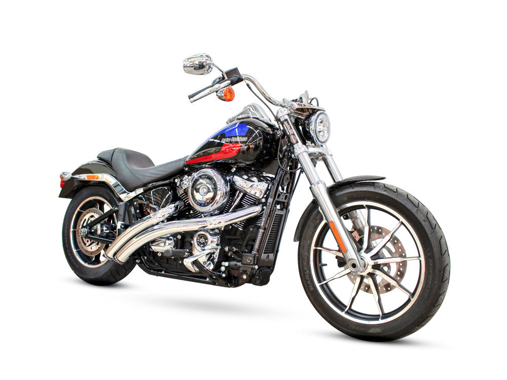 Radical Radius Exhaust – Chrome with Black End Caps. Fits Softail 2018up – Freedom Performance Exhaust