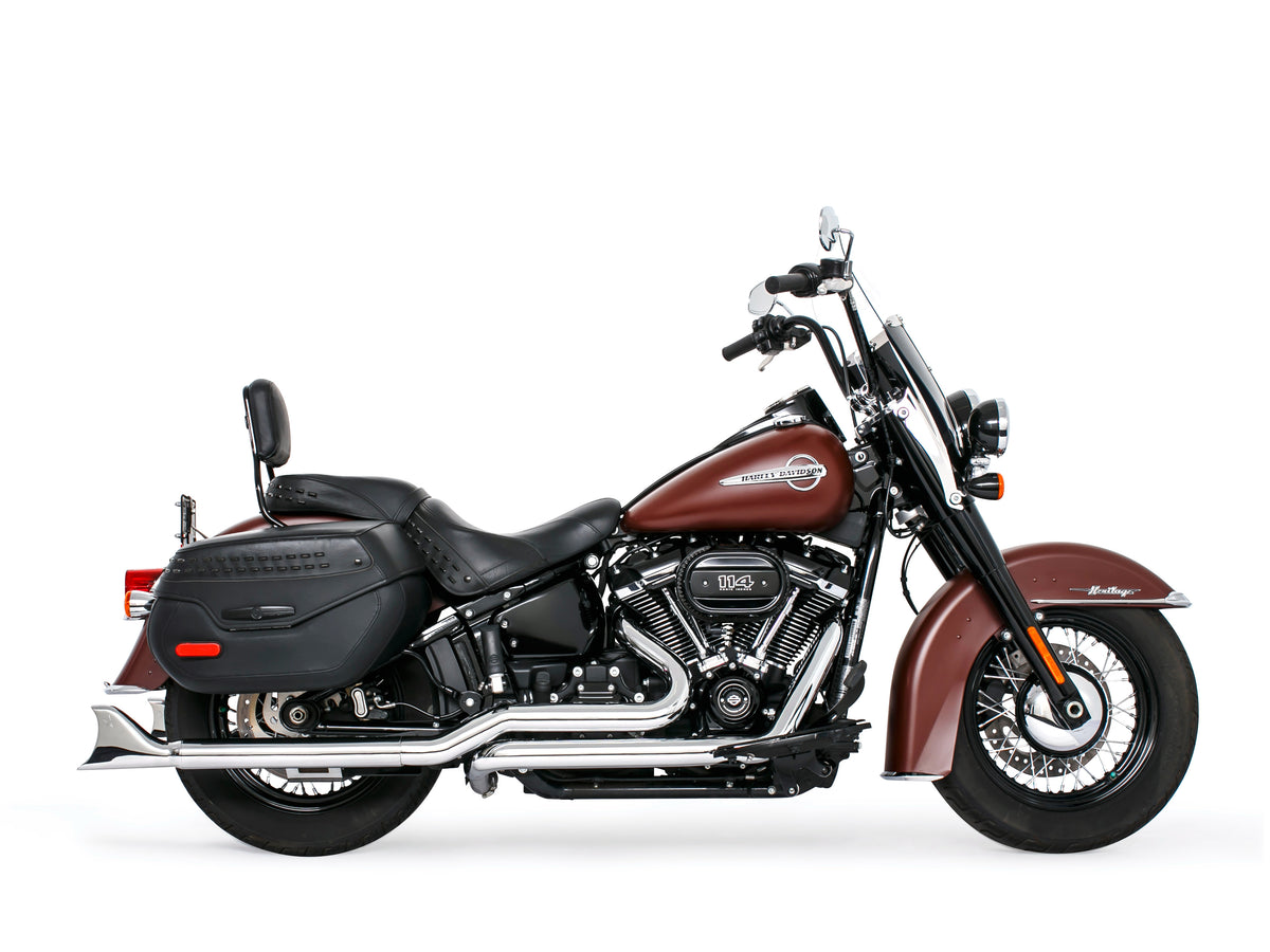 33in. True Dual SharkTail Exhaust - Chrome. Fits Softail 2018up with Non-240 Rear Tyre