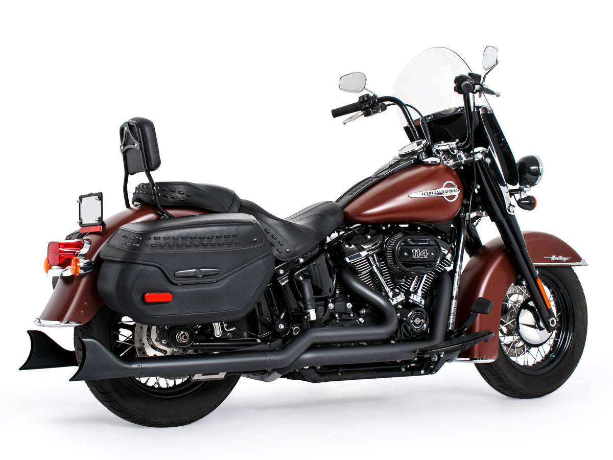 33in. True Dual SharkTail Exhaust - Black. Fits Softail 2018up with Non-240 Rear Tyre