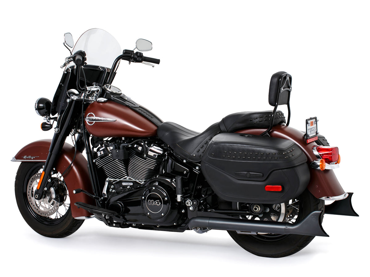 33in. True Dual SharkTail Exhaust - Black. Fits Softail 2018up with Non-240 Rear Tyre