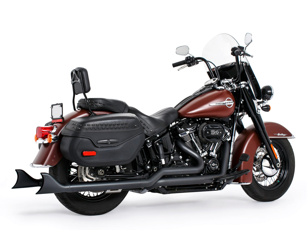 36in. True Dual SharkTail Exhaust - Black. Fits Softail 2018up with Non-240 Rear Tyre