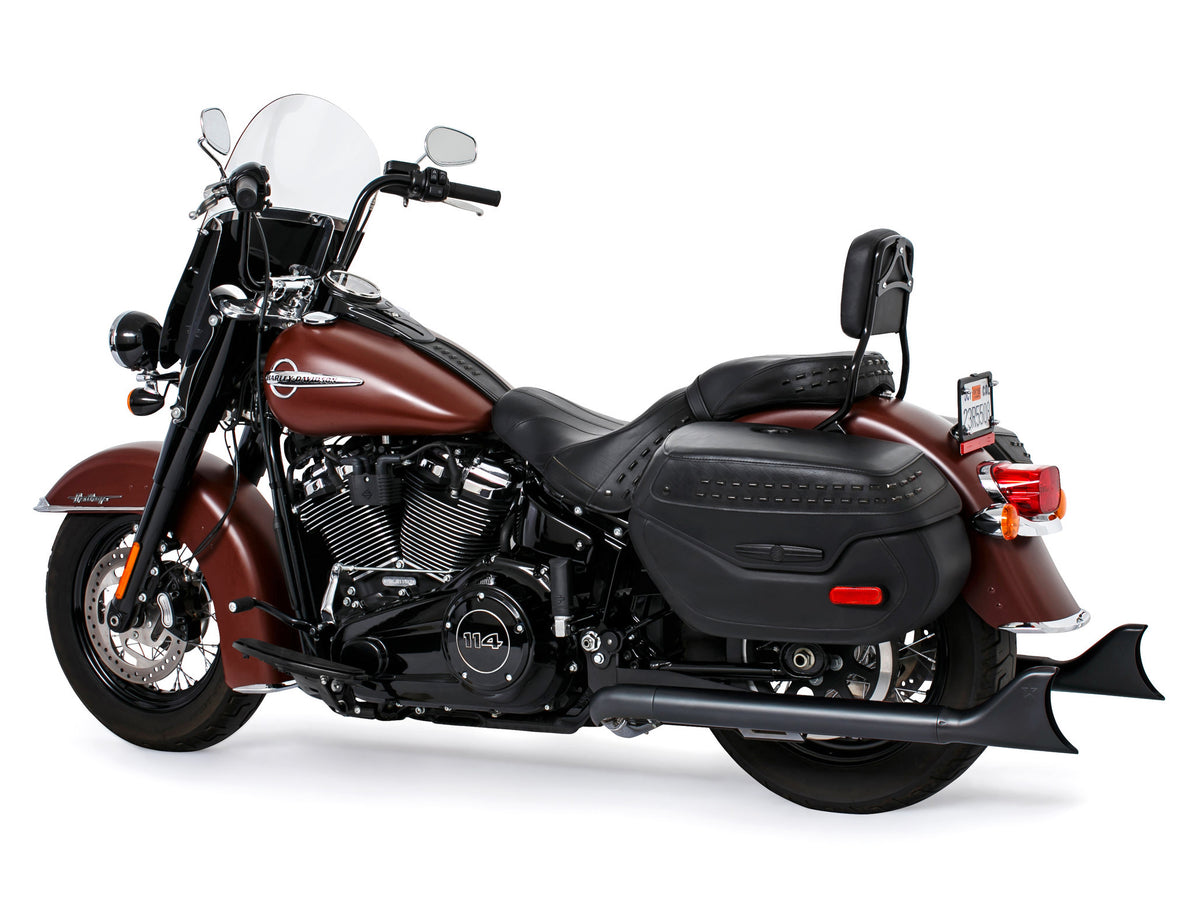 36in. True Dual SharkTail Exhaust - Black. Fits Softail 2018up with Non-240 Rear Tyre