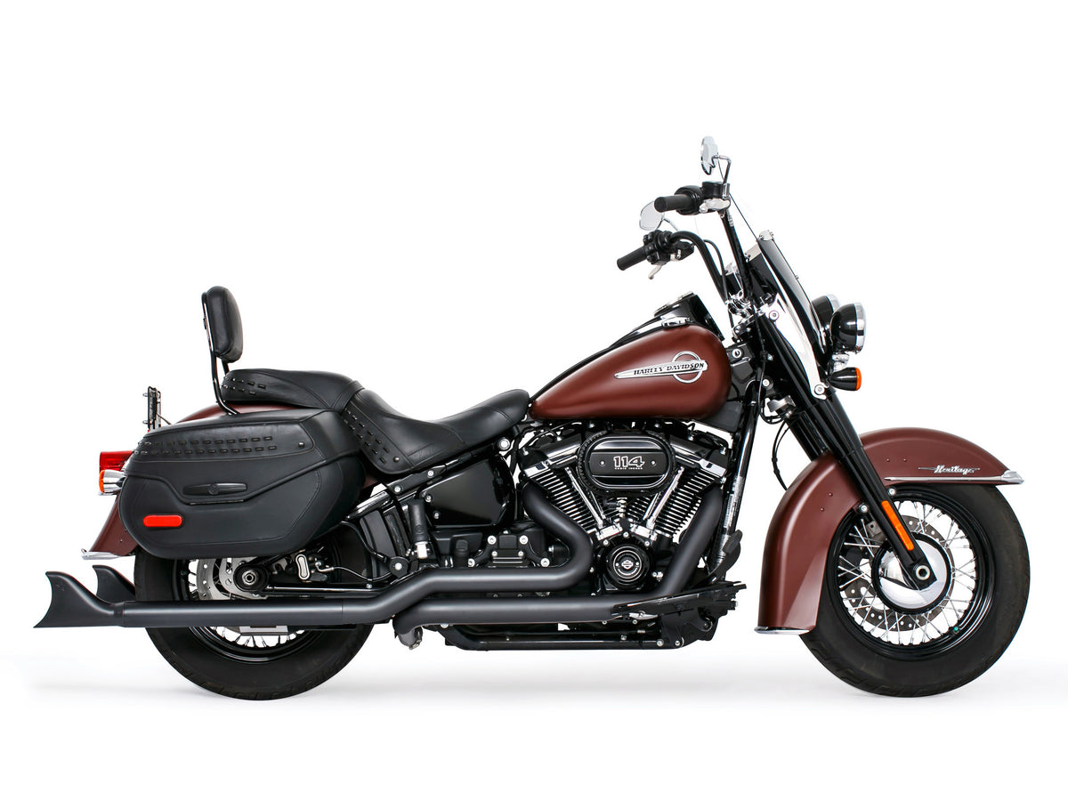 36in. True Dual SharkTail Exhaust - Black. Fits Softail 2018up with Non-240 Rear Tyre