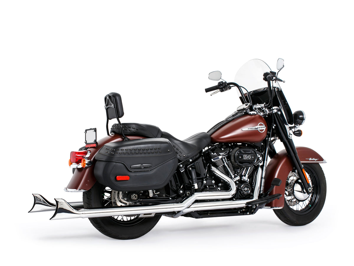 39in. True Dual SharkTail Exhaust - Chrome. Fits Softail 2018up with Non-240 Rear Tyre