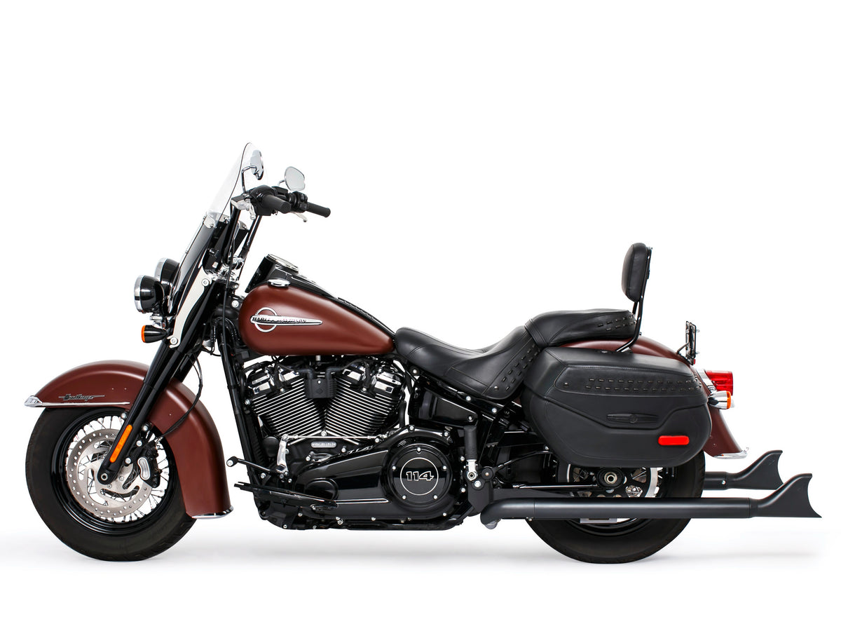 39in. True Dual SharkTail Exhaust - Black. Fits Softail 2018up with Non-240 Rear Tyre