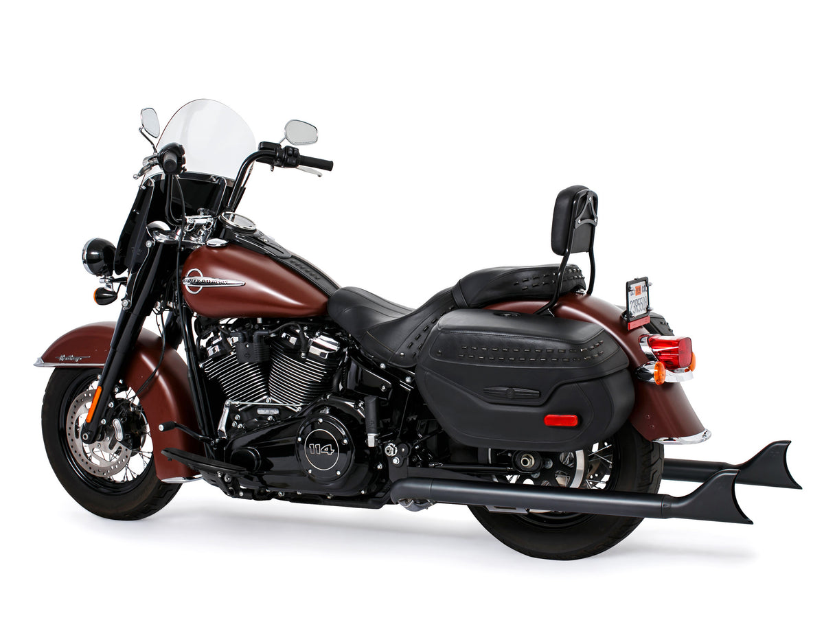 39in. True Dual SharkTail Exhaust - Black. Fits Softail 2018up with Non-240 Rear Tyre
