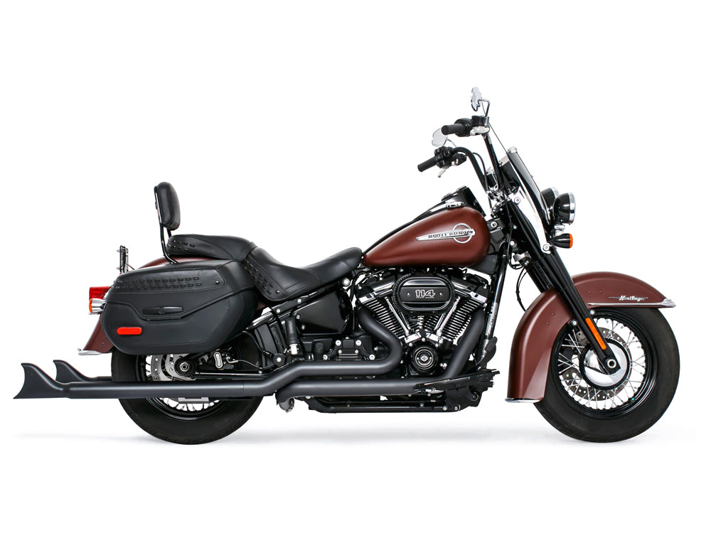 39in. True Dual SharkTail Exhaust - Black. Fits Softail 2018up with Non-240 Rear Tyre