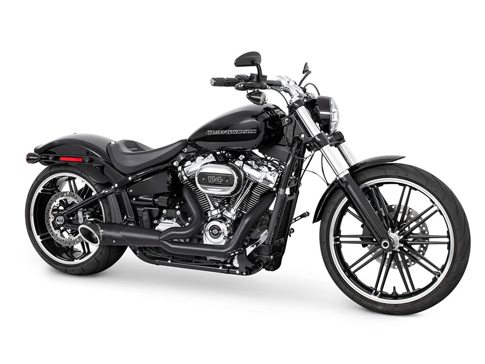 Turnout 2-into-1 Exhaust with Black Finish & Black End Cap. Fits Softail 2018up