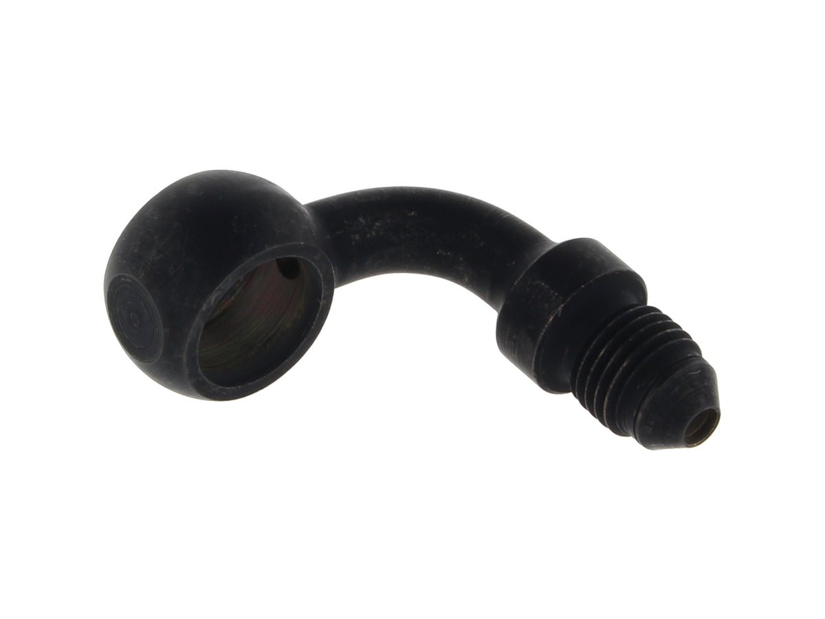 Black 7/16in. ID, 90 Degree Banjo - Male #3 End.