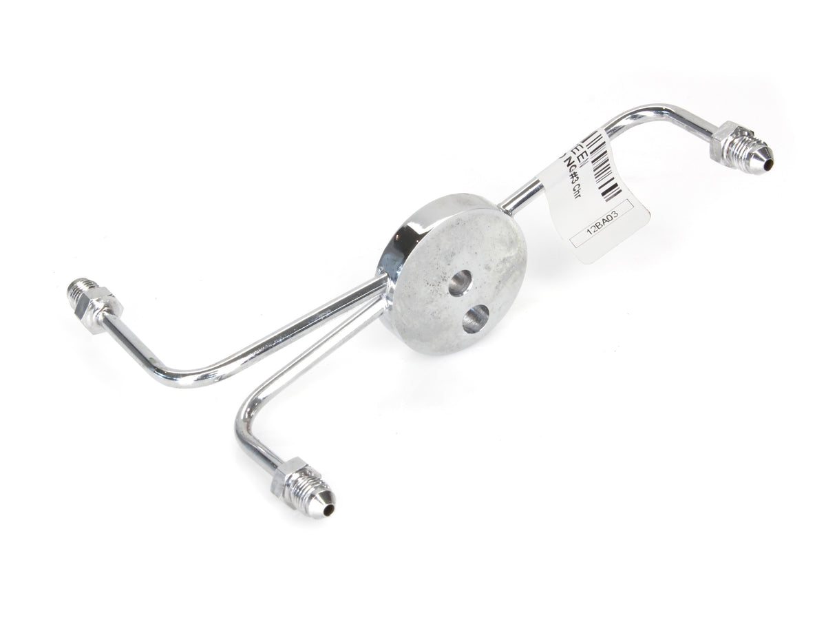 AN3 Front Dual Disc Brake Tee - Chrome. Fits Narrow Glide Front Ends with Dual Disc Rotors.