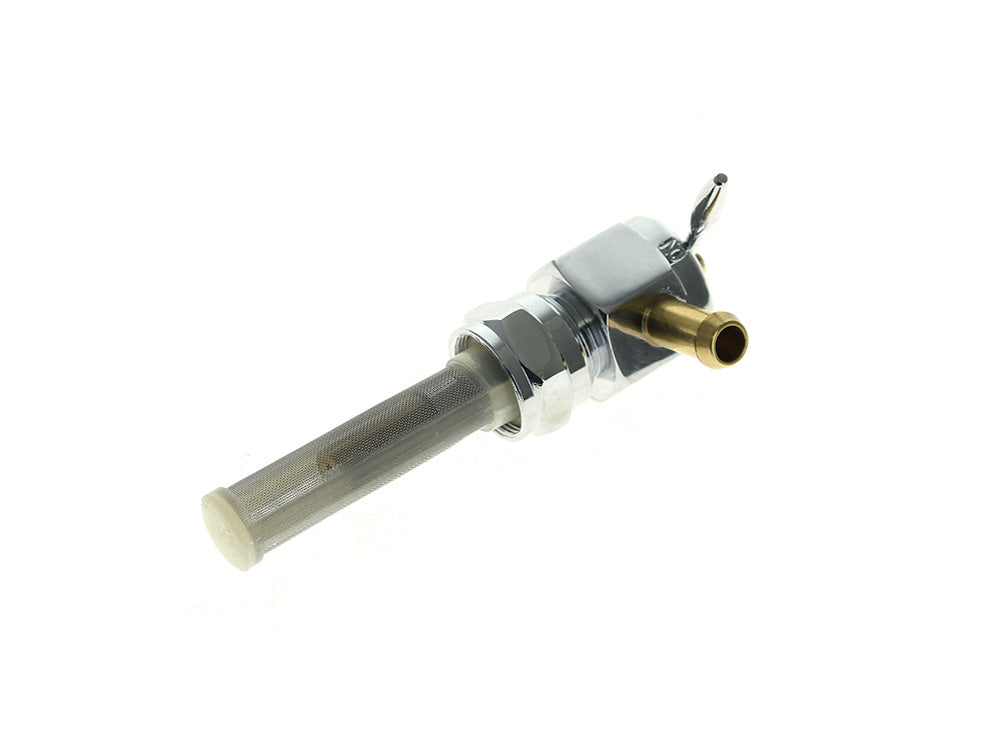 High-Flow Fuel Tap / Petcock with 22mm Thread, 5/16in. Forward Facing Fuel Outlet - Chrome. Fits Softail 1984-2006, Dyna 1991-2006, FXR 1982-1994, Touring 1988-2006, Sportster 1975-2006 & 4Spd Big Twin 1975-1986