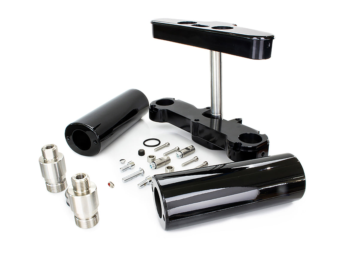 6 Degree Raked Triple Tree Kit - Black. Fits FL Softail 1986-2017 with Stock Diameter Wheel For Trike Conversion