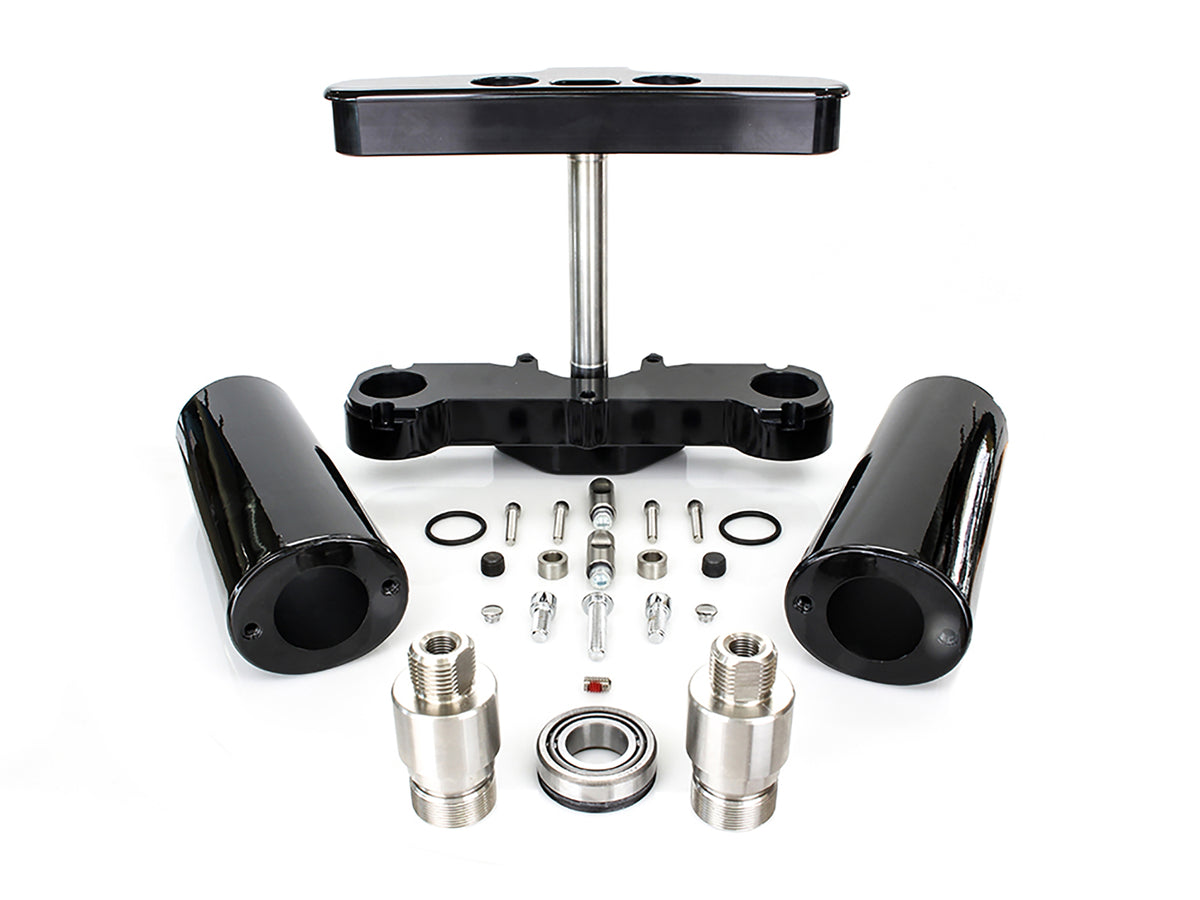 6 Degree Raked Triple Tree Kit - Black. Fits FL Softail 1986-2017 with Stock Diameter Wheel For Trike Conversion