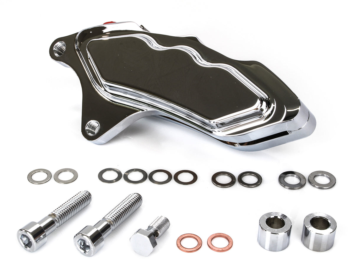 Left Hand Front 6 Piston Caliper - Chrome. Fits Softail 2015up, V-Rod 2006-2017 & Touring 2008up & Sportster 2014-2021