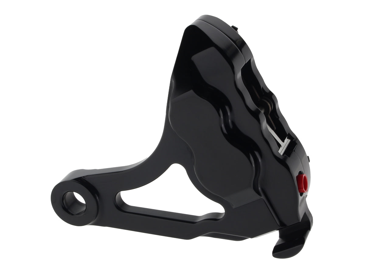 Right Hand Rear 4 Piston Caliper & Mounting Bracket - Black. Fits Softail 2000-2007.