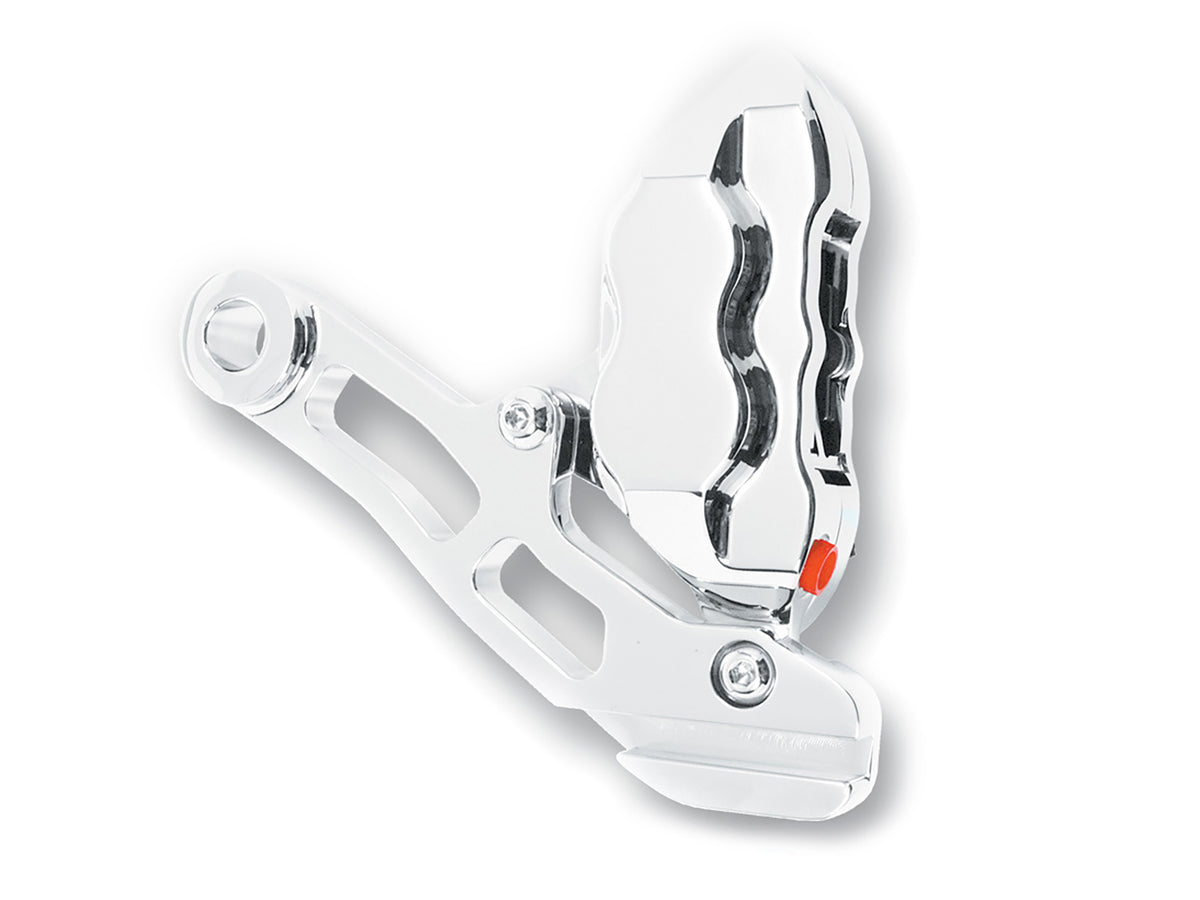 Right Hand Rear 4 Piston Caliper & Mounting Bracket - Chrome. Fits Softail 1987-1999.