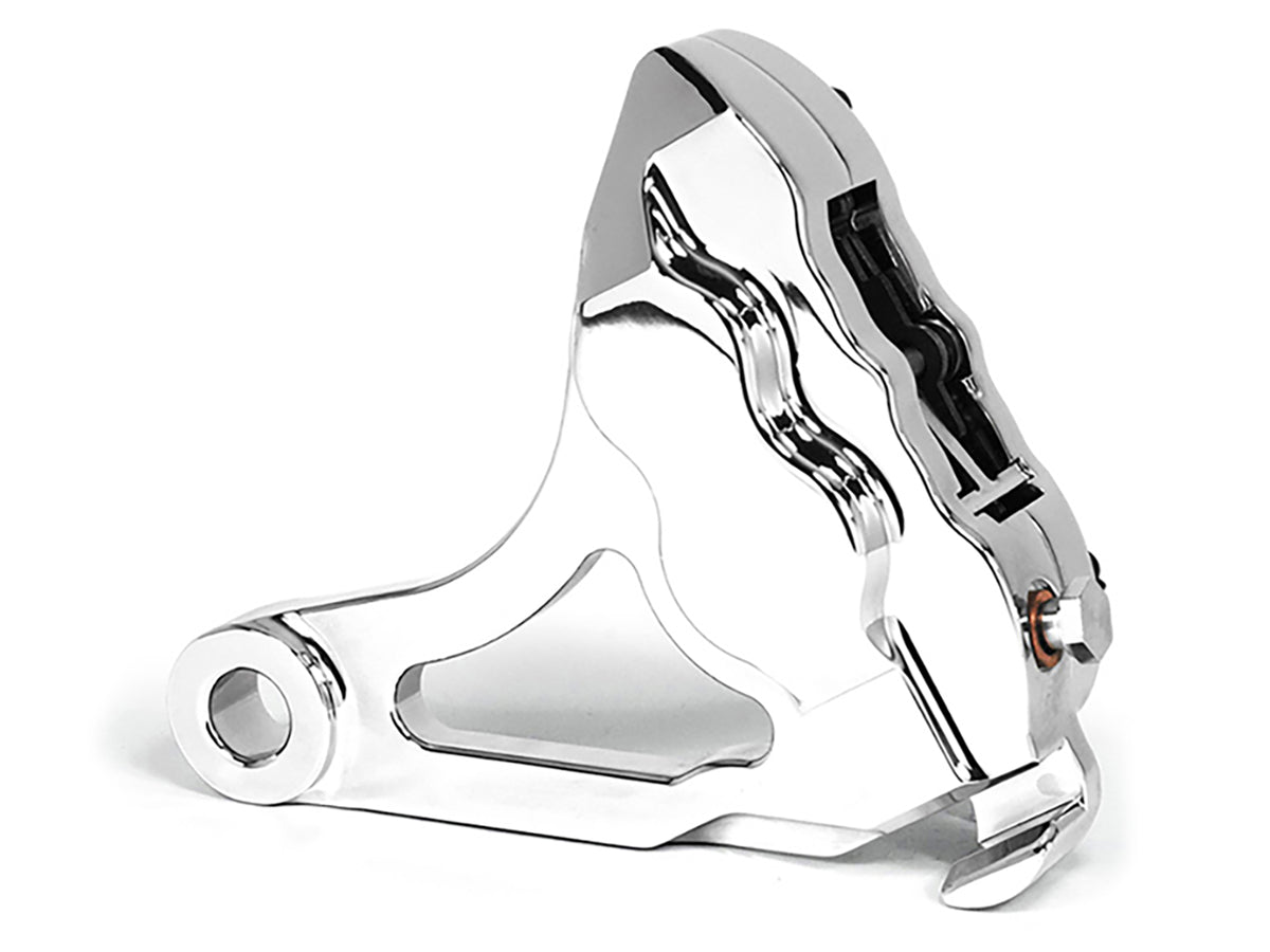 Right Hand Rear 4 Piston Caliper & Mounting Bracket - Chrome. Fits Softail 2000-2007.