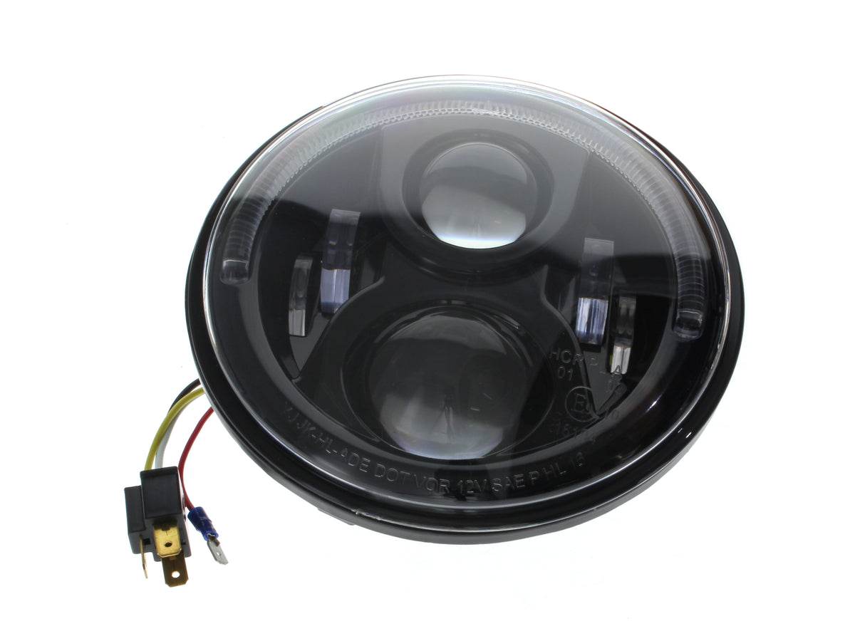 7in. 80w LED HeadLight Insert with Halo - Black. Fits Most H-D, Indian Chief Classic & Dark Horse Models with 7in. Headlight.